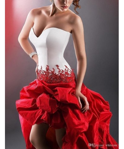 Women's Strapless High Low Taffeta Evening Dress Ball Gown White and Burgundy $43.28 Dresses