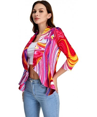 Women's Printed Open Front 3/4 Sleeve Blazer Ruffle Jacket Outerwear Purple and Red $14.76 Jackets