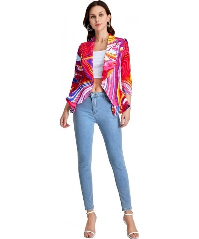 Women's Printed Open Front 3/4 Sleeve Blazer Ruffle Jacket Outerwear Purple and Red $14.76 Jackets