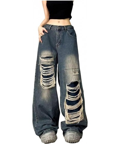 Women's Flare Jeans Irregular Strap Jeans Loose Wide Leg Pants Jeans, S-4XL 2-blue $10.79 Jeans