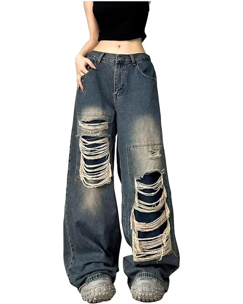 Women's Flare Jeans Irregular Strap Jeans Loose Wide Leg Pants Jeans, S-4XL 2-blue $10.79 Jeans