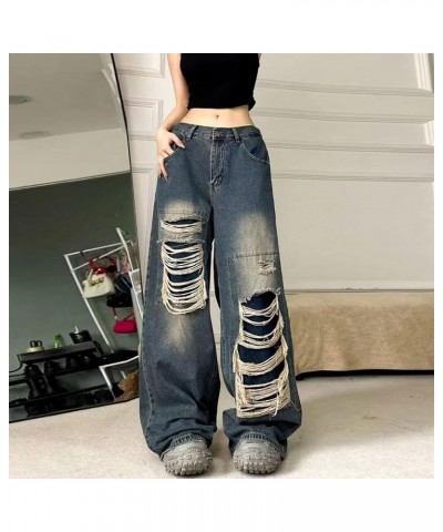 Women's Flare Jeans Irregular Strap Jeans Loose Wide Leg Pants Jeans, S-4XL 2-blue $10.79 Jeans