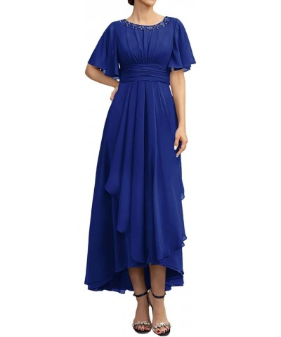 Mother of The Bride Dresses for Wedding Party Gowns Chiffon Wedding Guest Dresses for Women Formal Dresses Short Sleeves Roya...