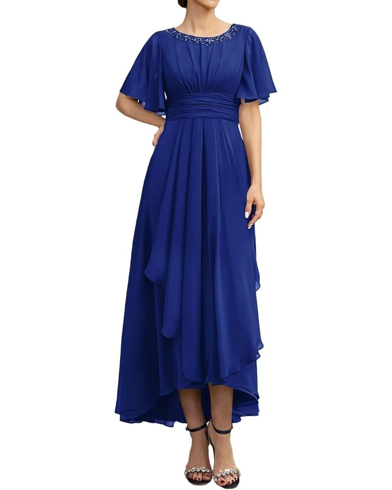 Mother of The Bride Dresses for Wedding Party Gowns Chiffon Wedding Guest Dresses for Women Formal Dresses Short Sleeves Roya...