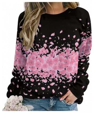 Womens Cherry Blossom Sweatshirt Casual Long Sleeve Pink Cherry Blossom Printed Graphic Fall Oversized Pullover Top Cherry Bl...