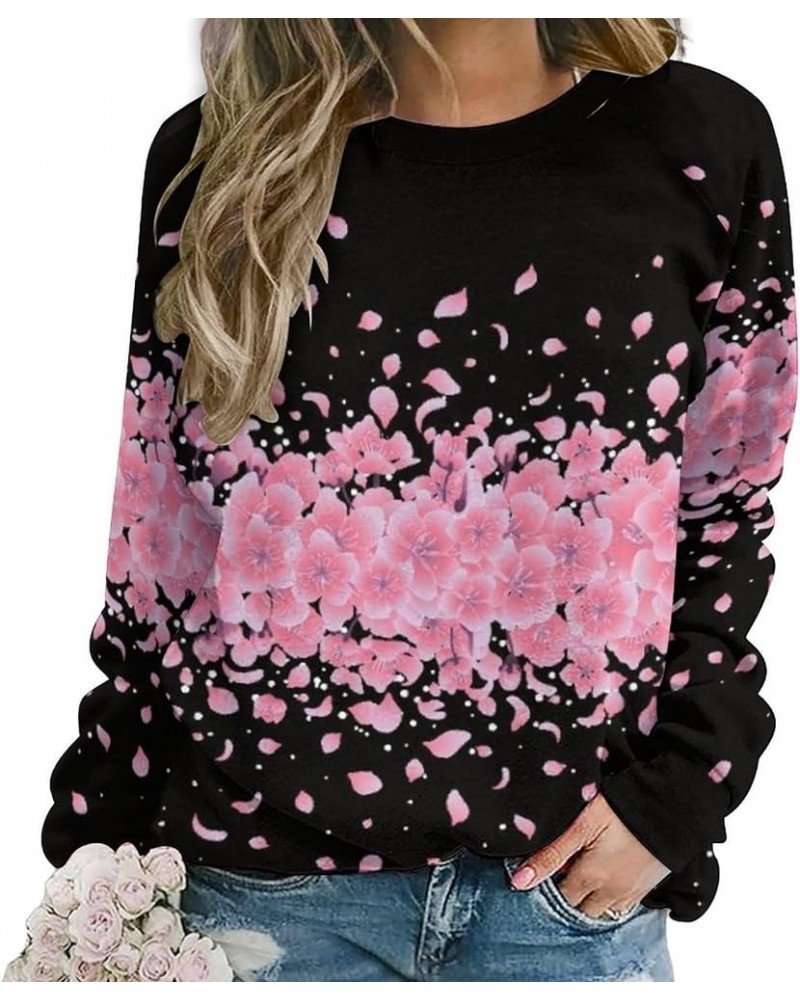 Womens Cherry Blossom Sweatshirt Casual Long Sleeve Pink Cherry Blossom Printed Graphic Fall Oversized Pullover Top Cherry Bl...