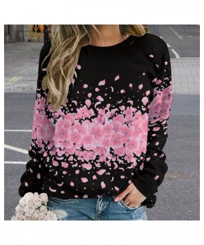 Womens Cherry Blossom Sweatshirt Casual Long Sleeve Pink Cherry Blossom Printed Graphic Fall Oversized Pullover Top Cherry Bl...