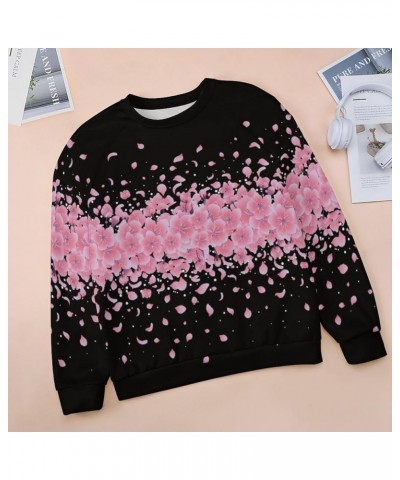 Womens Cherry Blossom Sweatshirt Casual Long Sleeve Pink Cherry Blossom Printed Graphic Fall Oversized Pullover Top Cherry Bl...