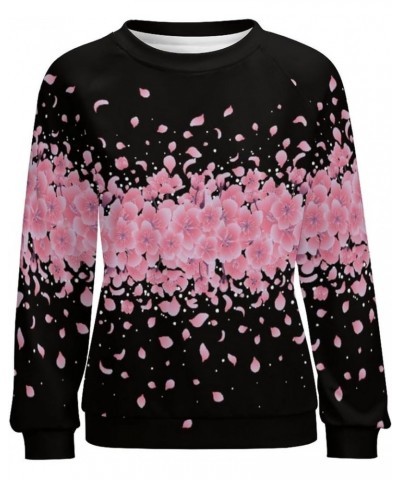 Womens Cherry Blossom Sweatshirt Casual Long Sleeve Pink Cherry Blossom Printed Graphic Fall Oversized Pullover Top Cherry Bl...