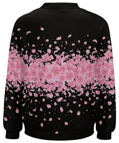 Womens Cherry Blossom Sweatshirt Casual Long Sleeve Pink Cherry Blossom Printed Graphic Fall Oversized Pullover Top Cherry Bl...