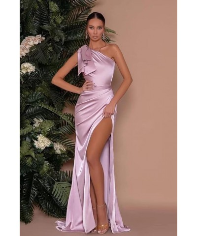 One Shoulder Satin Prom Dresses Long with Slit Mermaid Bridesmaid Dresses for Women 2024 Formal Evening Gown MR21 Emeral Gree...