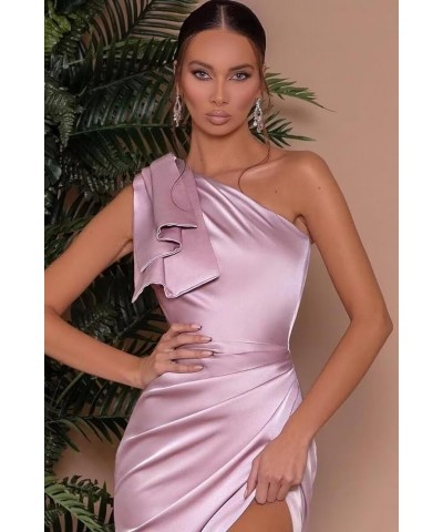 One Shoulder Satin Prom Dresses Long with Slit Mermaid Bridesmaid Dresses for Women 2024 Formal Evening Gown MR21 Emeral Gree...