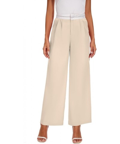 High Waist Dress Pants for Women Summer Casual Wide Leg Work Pants Trousers with Pockets Beige $10.91 Pants