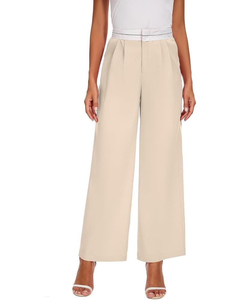 High Waist Dress Pants for Women Summer Casual Wide Leg Work Pants Trousers with Pockets Beige $10.91 Pants