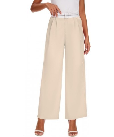 High Waist Dress Pants for Women Summer Casual Wide Leg Work Pants Trousers with Pockets Beige $10.91 Pants