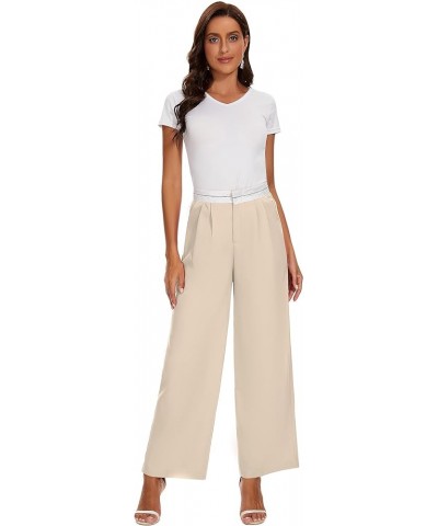 High Waist Dress Pants for Women Summer Casual Wide Leg Work Pants Trousers with Pockets Beige $10.91 Pants