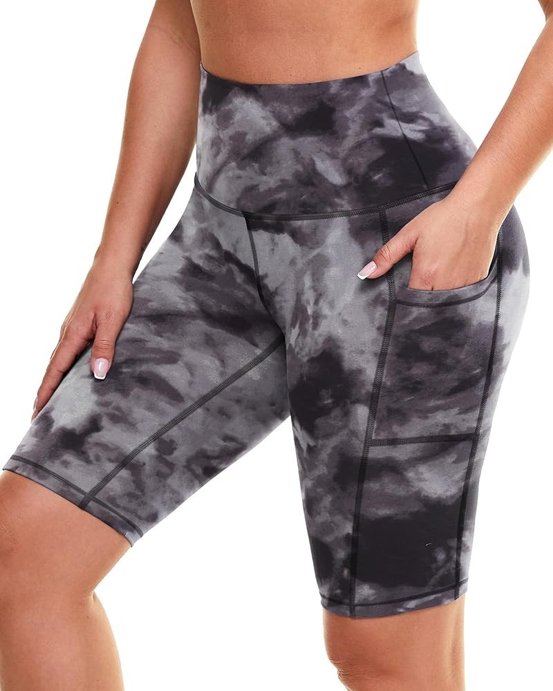 Biker Shorts for Women with Pockets - 8" Workout High Waisted Tummy Control Spandex Yoga Shorts Black Tie Dye $8.99 Activewear