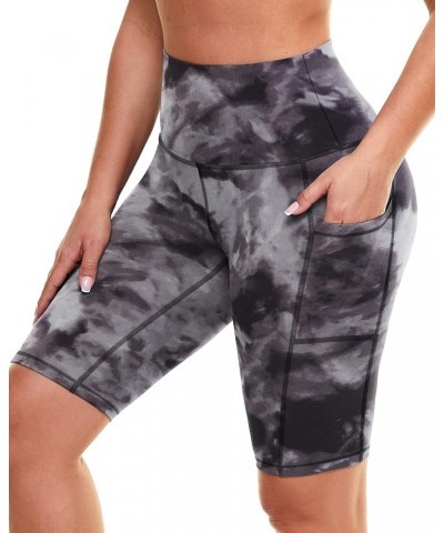 Biker Shorts for Women with Pockets - 8" Workout High Waisted Tummy Control Spandex Yoga Shorts Black Tie Dye $8.99 Activewear