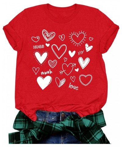 Womens Valentine's Day Graphic Tees Short Sleeve Love Heart Tshirts Cute Valentine Gift for Her Aa-red5 $10.61 Tops