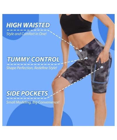 Biker Shorts for Women with Pockets - 8" Workout High Waisted Tummy Control Spandex Yoga Shorts Black Tie Dye $8.99 Activewear