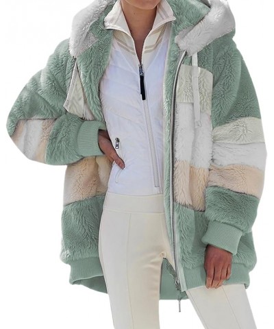 Womens Contrasting Lamb Wool Padded Coat, Winter Windproof Fuzzy Fleece Jacket Hooded Green $20.57 Jackets