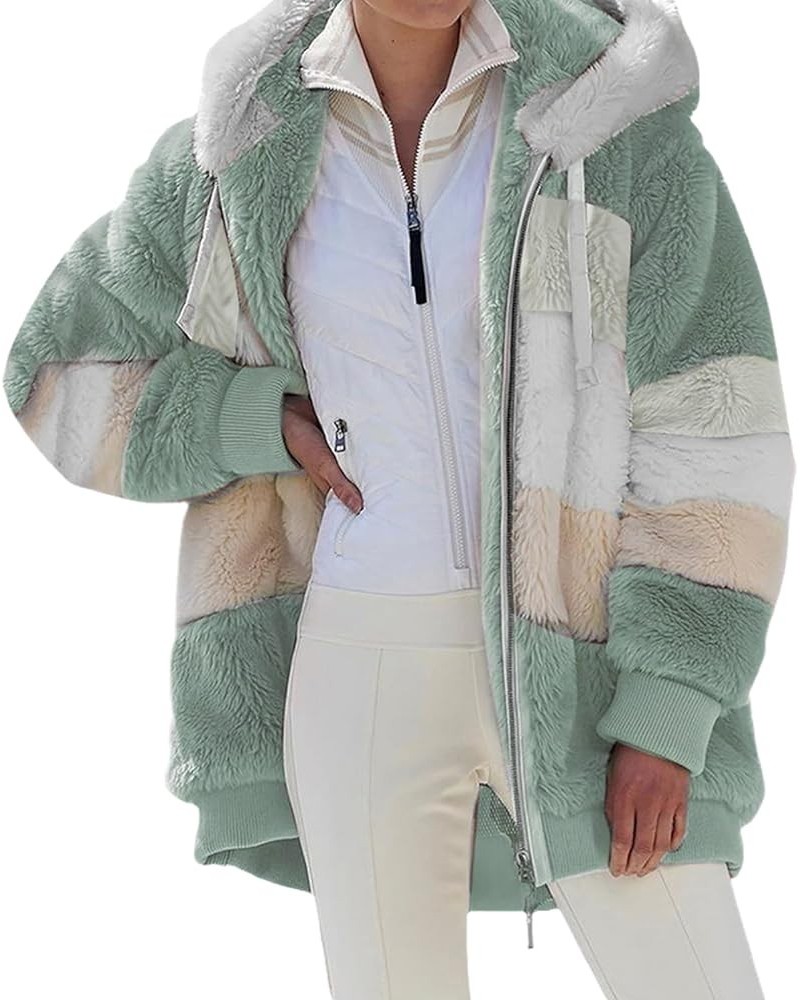 Womens Contrasting Lamb Wool Padded Coat, Winter Windproof Fuzzy Fleece Jacket Hooded Green $20.57 Jackets