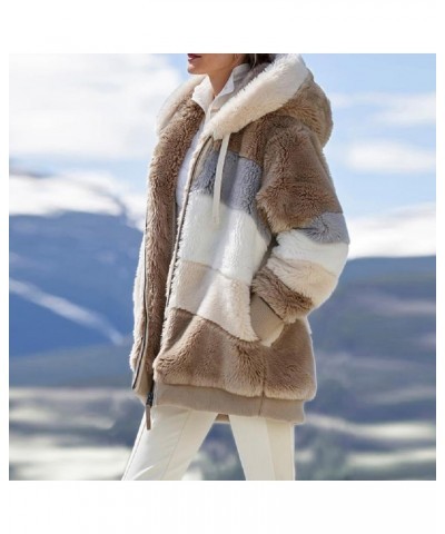 Womens Contrasting Lamb Wool Padded Coat, Winter Windproof Fuzzy Fleece Jacket Hooded Green $20.57 Jackets