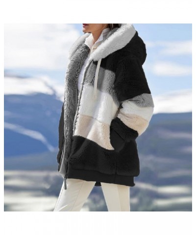 Womens Contrasting Lamb Wool Padded Coat, Winter Windproof Fuzzy Fleece Jacket Hooded Green $20.57 Jackets