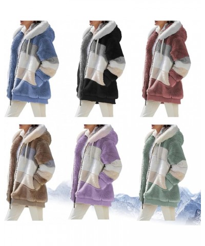 Womens Contrasting Lamb Wool Padded Coat, Winter Windproof Fuzzy Fleece Jacket Hooded Green $20.57 Jackets