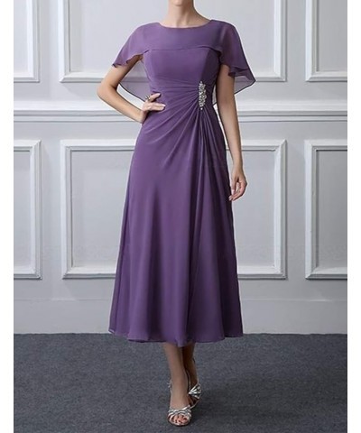 Tea Length Mother of The Bride Dresses Chiffon Evening Formal Dress Cloak Wedding Guest Groom Dress Women's Charcoal $51.70 D...