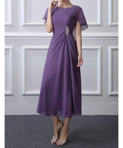 Tea Length Mother of The Bride Dresses Chiffon Evening Formal Dress Cloak Wedding Guest Groom Dress Women's Charcoal $51.70 D...