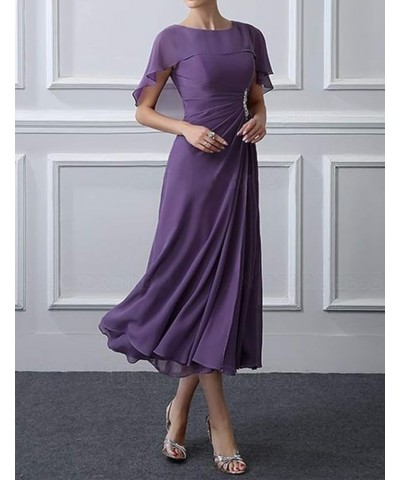 Tea Length Mother of The Bride Dresses Chiffon Evening Formal Dress Cloak Wedding Guest Groom Dress Women's Charcoal $51.70 D...