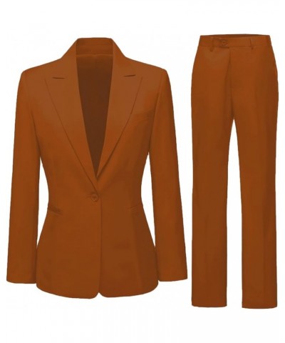 Women's 2 Piece Suit One Button Business Work Office Pants Suits Slim Fit Blazer Jacket Pants Set for Women Brown $22.90 Suits