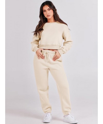 Women's Two Piece Outfits Long Sleeve Crew Neck Crop Sweatsuit with Jogger Pants Lounge Sets with Pockets Khaki $33.63 Active...