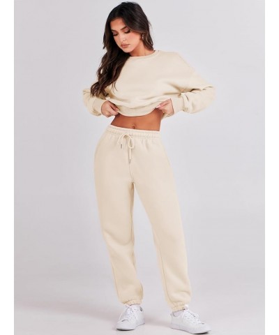 Women's Two Piece Outfits Long Sleeve Crew Neck Crop Sweatsuit with Jogger Pants Lounge Sets with Pockets Khaki $33.63 Active...