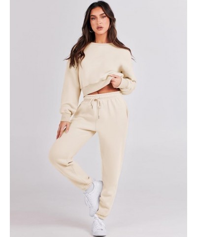 Women's Two Piece Outfits Long Sleeve Crew Neck Crop Sweatsuit with Jogger Pants Lounge Sets with Pockets Khaki $33.63 Active...