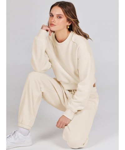 Women's Two Piece Outfits Long Sleeve Crew Neck Crop Sweatsuit with Jogger Pants Lounge Sets with Pockets Khaki $33.63 Active...