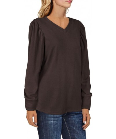 Women's Puff Long-Sleeve V-Neck Sweater Casual Tunic Tops 3-coffee $9.00 Tops