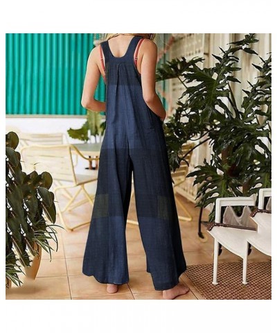 Summer Linen Overalls For Women Loose Fit Jumpsuits Plus Size Linen Baggy Beach Rompers Wide Leg Pants with Pockets 36-blue $...