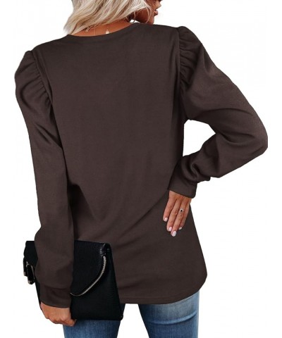 Women's Puff Long-Sleeve V-Neck Sweater Casual Tunic Tops 3-coffee $9.00 Tops