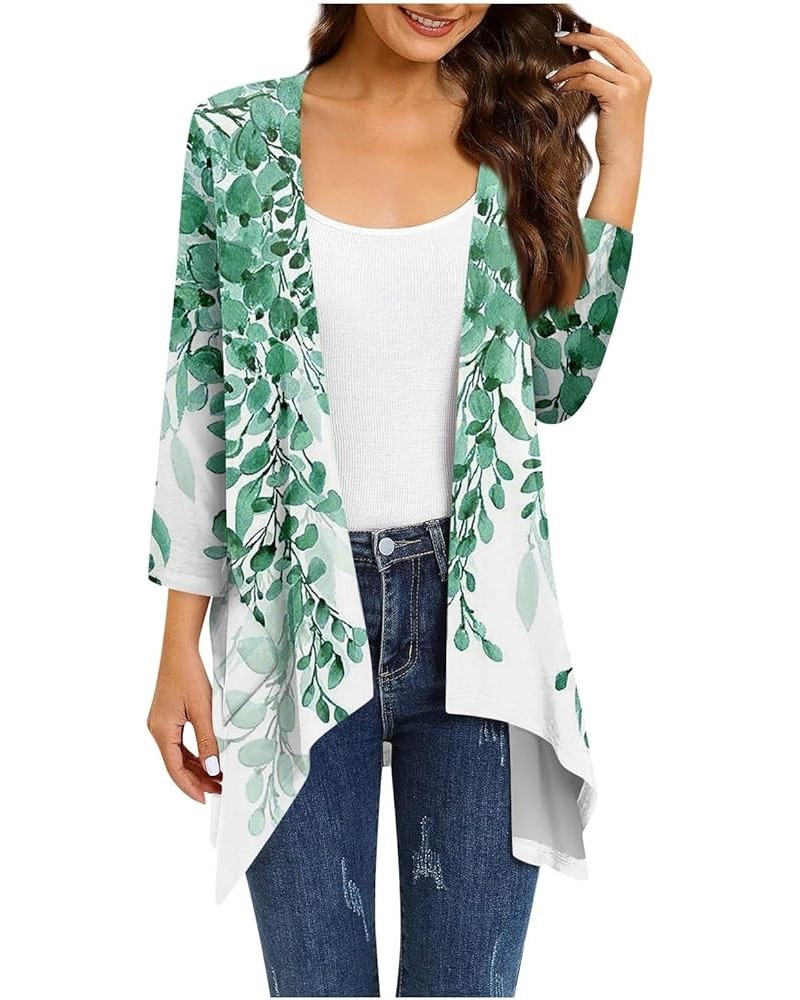 Plus Size Cardigan Asymmetric Hem Draped Cute 3/4 Sleeve Summer Tops Vintage Flowy Half Sleeves Jacket with Pocket & Z-green ...