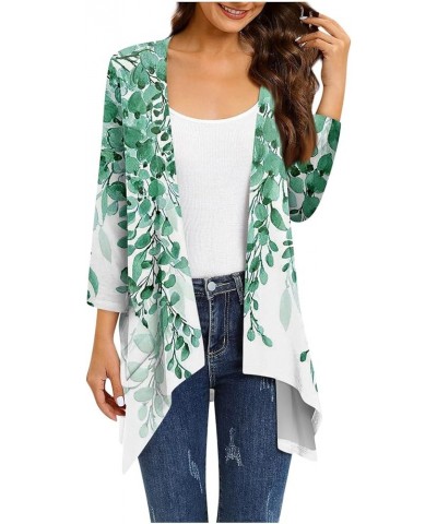 Plus Size Cardigan Asymmetric Hem Draped Cute 3/4 Sleeve Summer Tops Vintage Flowy Half Sleeves Jacket with Pocket & Z-green ...