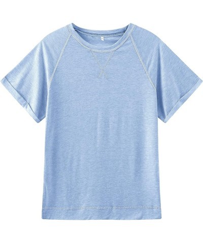 Womens Tops Crewneck Raglan Summer T Shirts Casual Short Sleeve Side Split Tee Shirts Sky Blue $10.99 T-Shirts