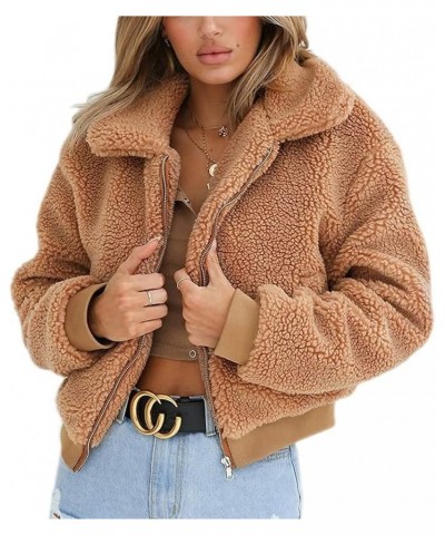 Women Thick Warm Teddy Bear Pocket Fleece Jacket Coat Zip Up Outwear Overcoat Winter Soft Fur Jacket Plush Coat Brown $8.85 C...