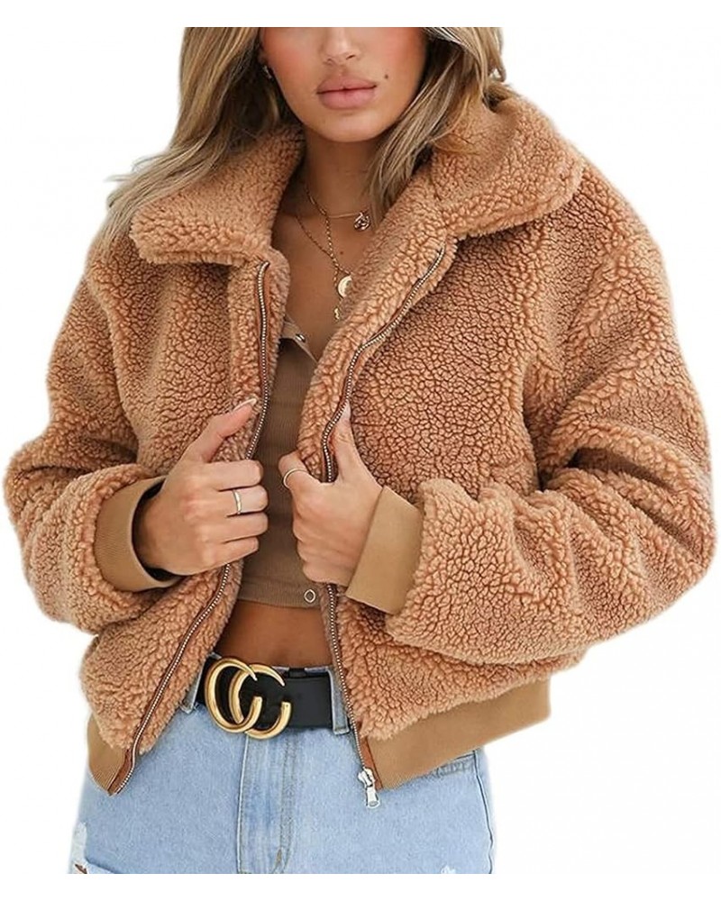 Women Thick Warm Teddy Bear Pocket Fleece Jacket Coat Zip Up Outwear Overcoat Winter Soft Fur Jacket Plush Coat Brown $8.85 C...