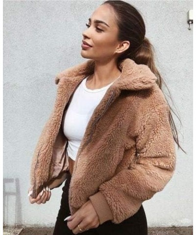 Women Thick Warm Teddy Bear Pocket Fleece Jacket Coat Zip Up Outwear Overcoat Winter Soft Fur Jacket Plush Coat Brown $8.85 C...