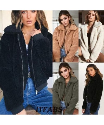 Women Thick Warm Teddy Bear Pocket Fleece Jacket Coat Zip Up Outwear Overcoat Winter Soft Fur Jacket Plush Coat Brown $8.85 C...