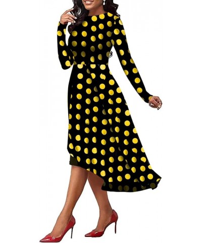 Women's Fit and Flare Midi Dress Floral Asymmetrical Hem Flowy Ruffles Bodycon Tea Party Dresses 1006-black Yellow Dots $24.6...