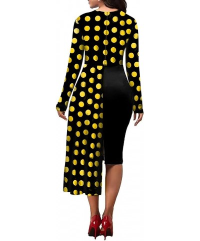 Women's Fit and Flare Midi Dress Floral Asymmetrical Hem Flowy Ruffles Bodycon Tea Party Dresses 1006-black Yellow Dots $24.6...