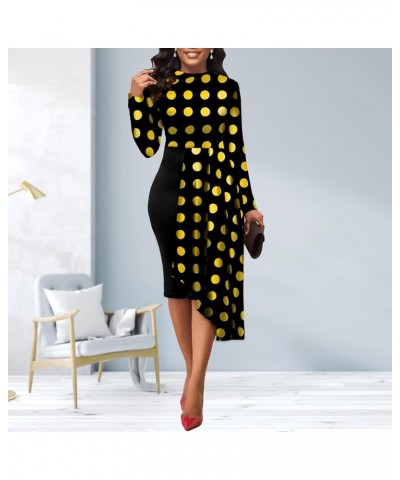 Women's Fit and Flare Midi Dress Floral Asymmetrical Hem Flowy Ruffles Bodycon Tea Party Dresses 1006-black Yellow Dots $24.6...